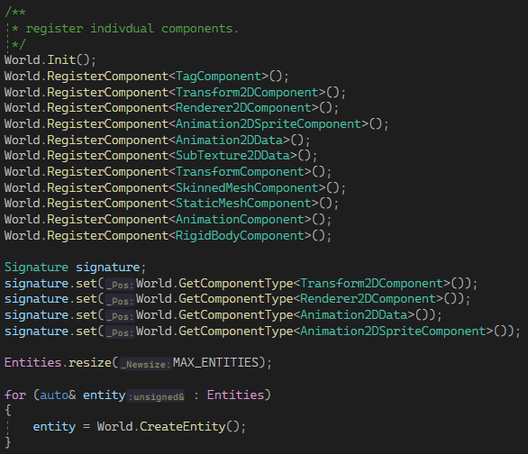 Snippet of code registering components.