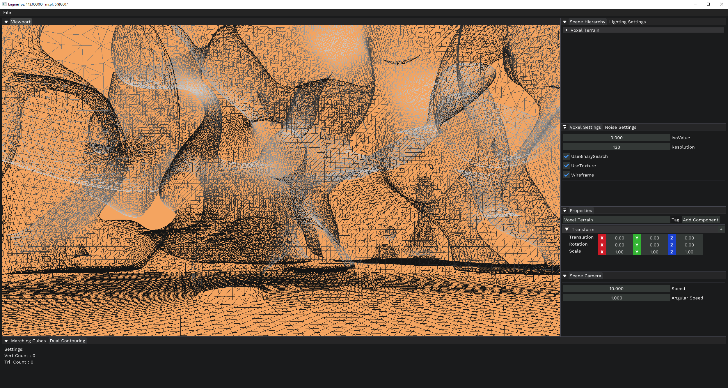 A snippet of dual contouring in wire frame.